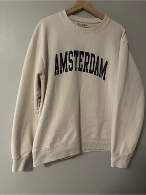 Brandy Melville Cream Sweatshirt with Navy AMSTERDAM Print